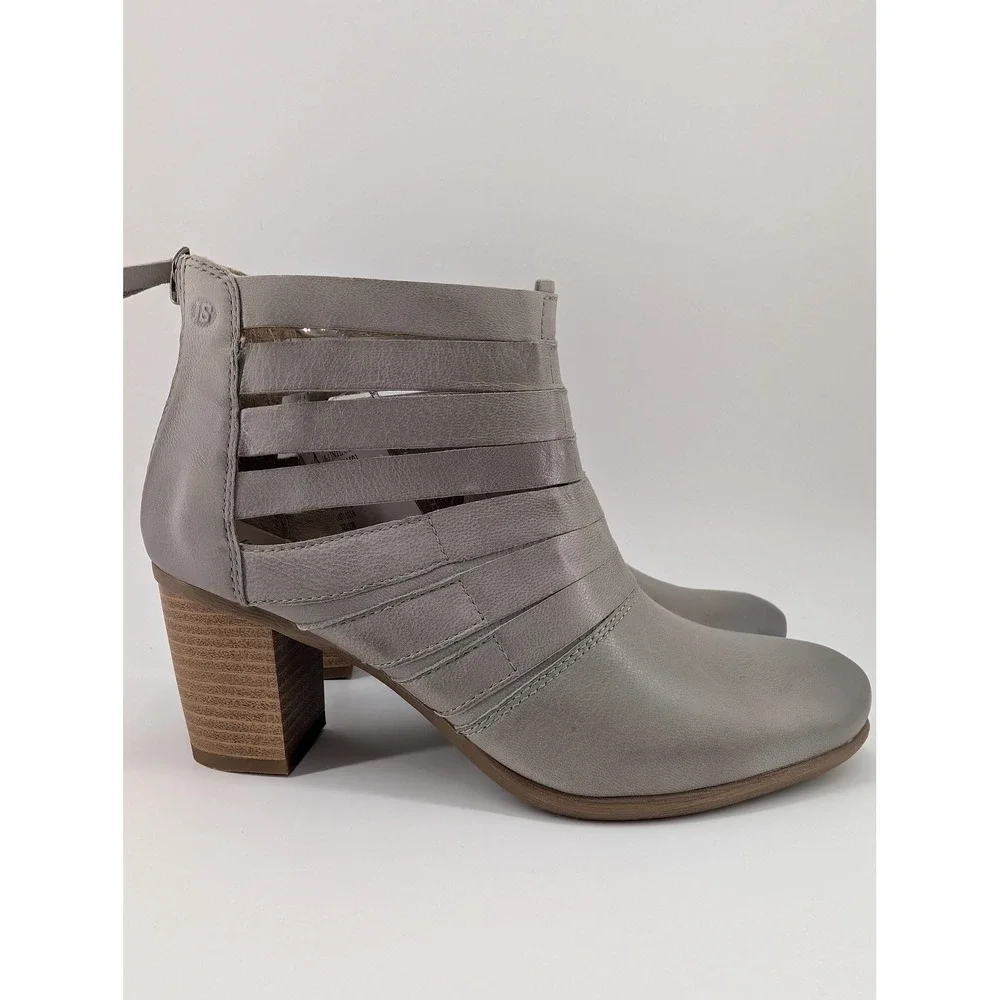 Josef Seibel Booties Womens Size 6.5 Gray Strappy Ankle Block Heel Zip 87901